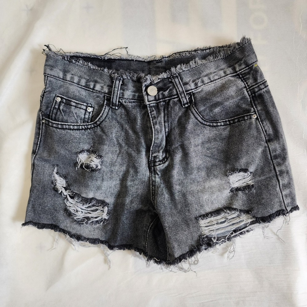 AOE Cowboy S Distressed Denim Shorts Ripped Frayed Hem Black Wash WesternCowgirl